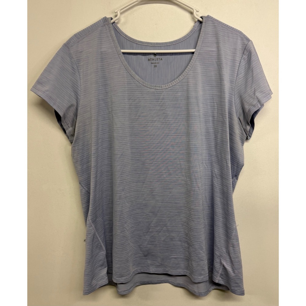 Athleta Womens 1X Purple Ribbed Short Sleeve Scoop Neck Athletic Top 489125-08
